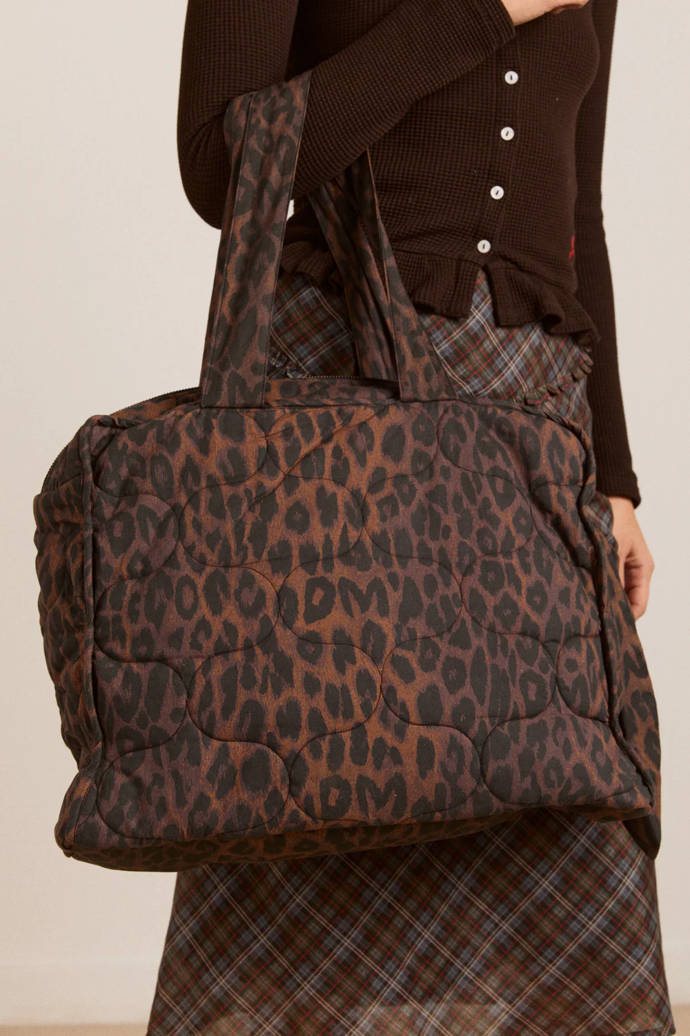 Dark Leopard Quilted Tote Bag
