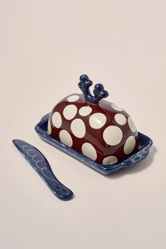 Hand Painted Butter Dish & Knife