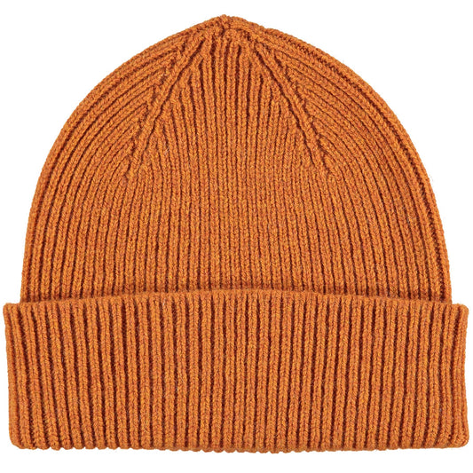 Rust Ribbed Lambswool Unisex Beanie