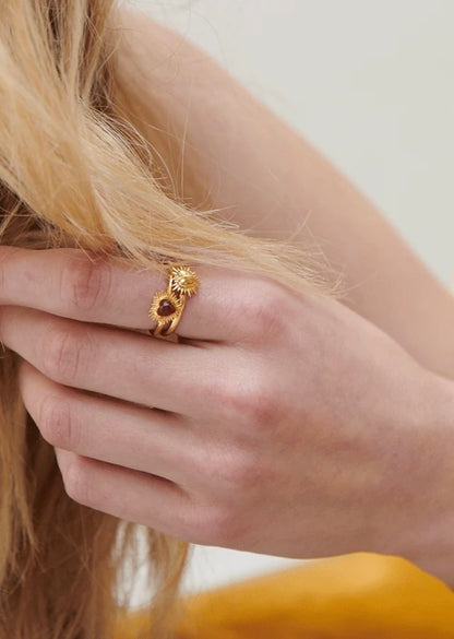 Adjustable Electric Love Mini Garnet Heart Ring