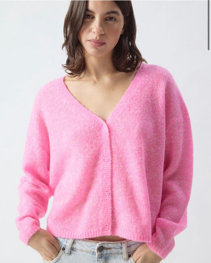 Nuggy V-Neck Cardigan- Fluro Petunia Melange