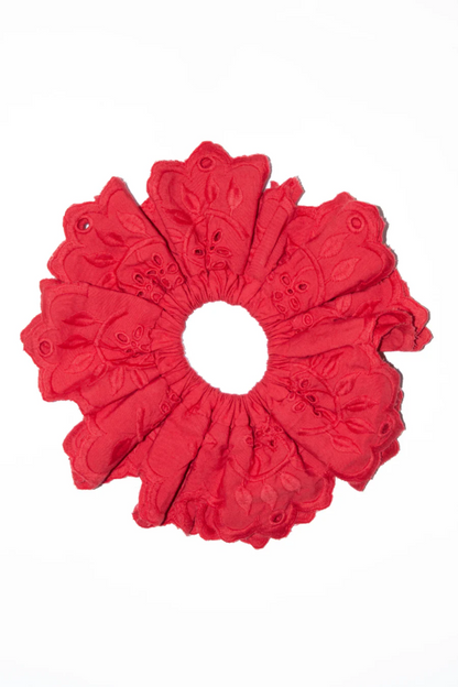 Embroidered Scrunchie - Red