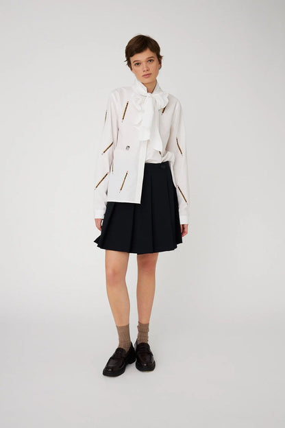 Embroidered Cotton Bow Blouse