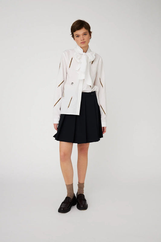 Embroidered Cotton Bow Blouse