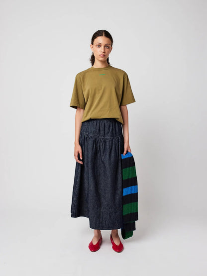 Denim A-line Stripe Skirt