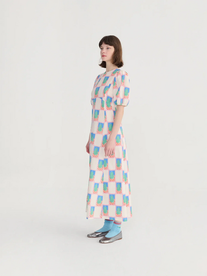 Simple Pear Pattern Puff Sleeve Dress