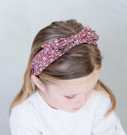 Floral Edie Bow - Alice Band Burgundy