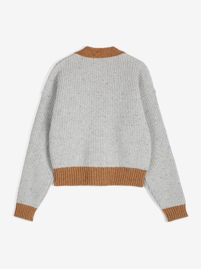 Colour Block V-Neck Wool Blend Cardigan