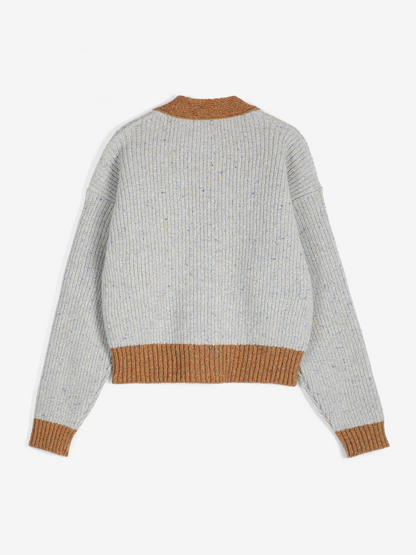 Colour Block V-Neck Wool Blend Cardigan
