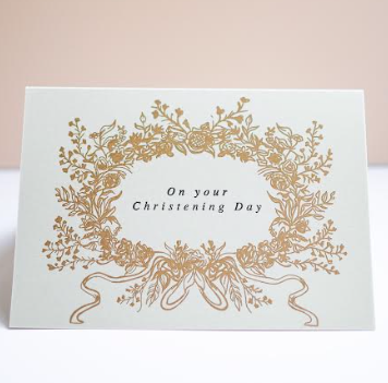 On your Christening day floral wreath card