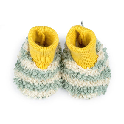 Cotton Knit Baby Slipper Socks: Boucle Striped Aqua
