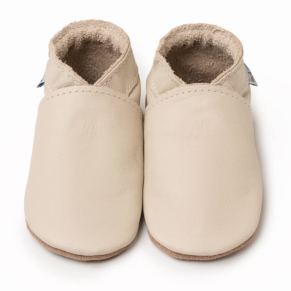 Handmade Leather Baby & Toddler Shoes - Plain: Cream / Medium / Rubber Sole