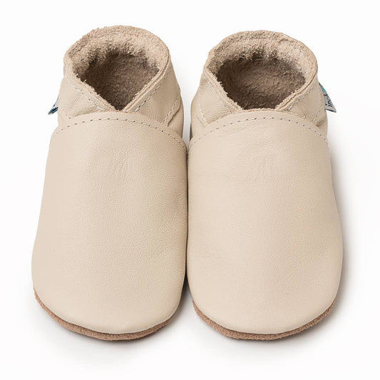 Handmade Leather Baby & Toddler Shoes - Plain: Cream / Medium / Rubber Sole
