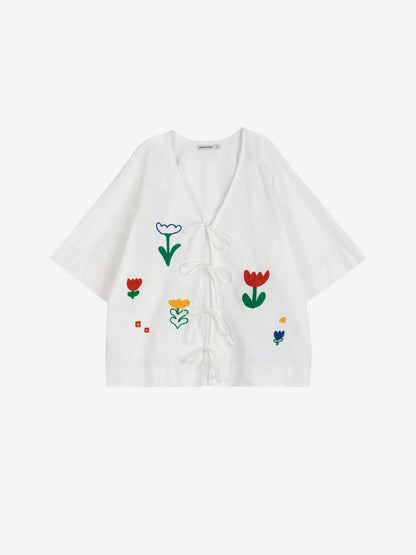 Garden Embroidery Tie Blouse