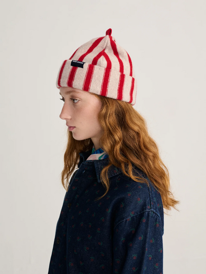 Merino Wool Red Striped Beanie