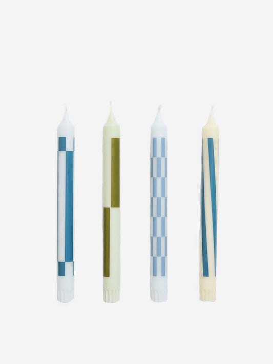 Pattern Candle Set Of 4- Green & Blues