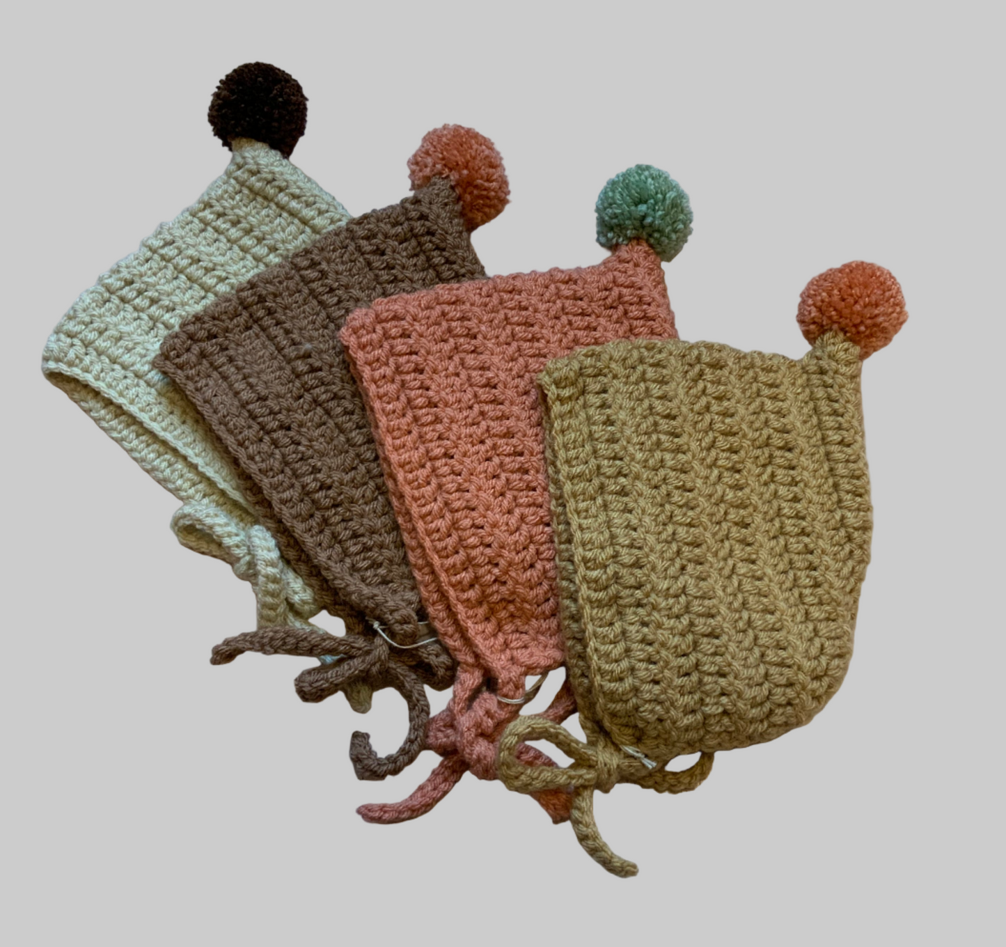 Pom Pom Pixie Hand Knit  Bonnet - Pink