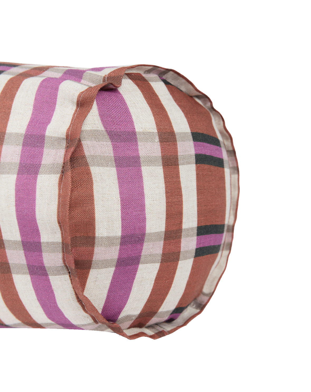 Cliff Cylinder Linen Cushion - Brown Tartan