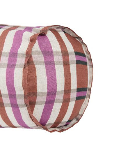 Cliff Cylinder Linen Cushion - Brown Tartan
