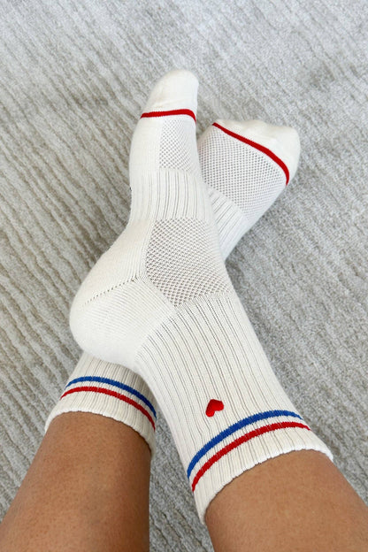 Embroidered Boyfriend Socks - Milk Heart