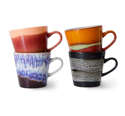70’s  Ceramics Americano Coffee Cups Friction Set Of 4