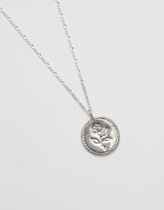 Rose Coin Pendant - Stirling Silver
