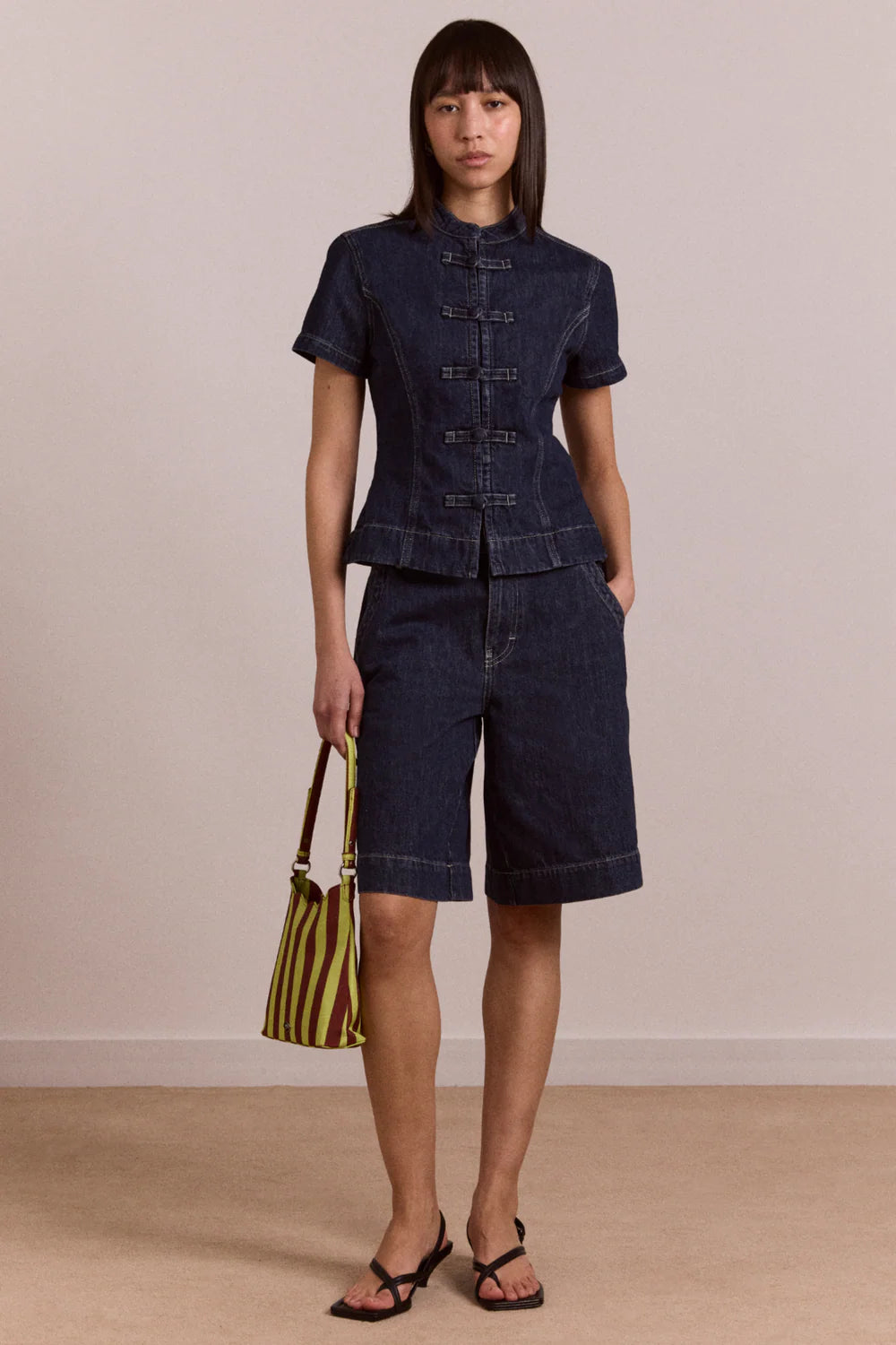 Nelly Button Trim Top - Indigo