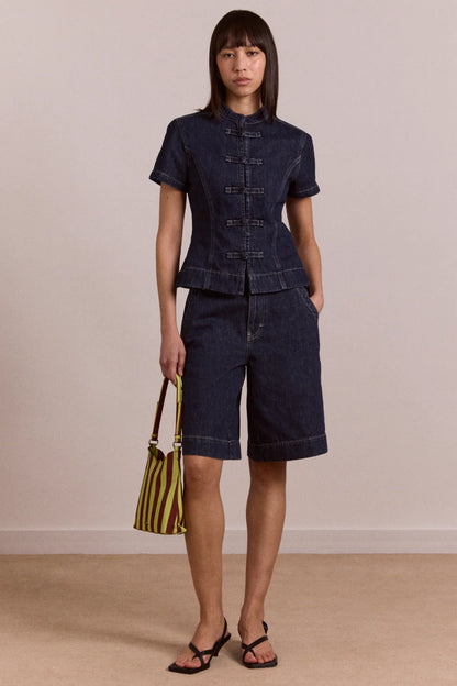 Nelly Button Trim Top - Indigo