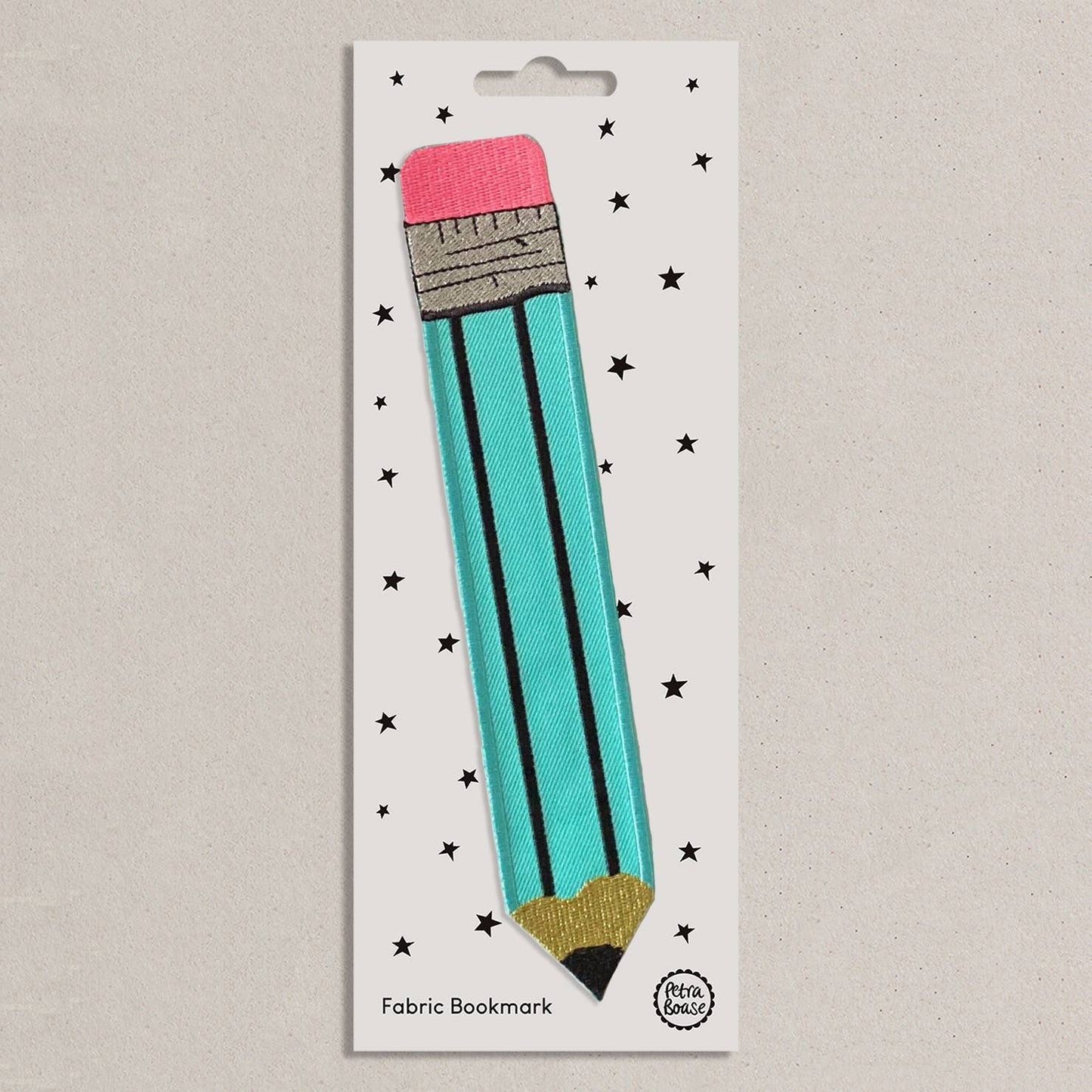 Aqua Retro Pencil Embroidered Fabric Bookmark