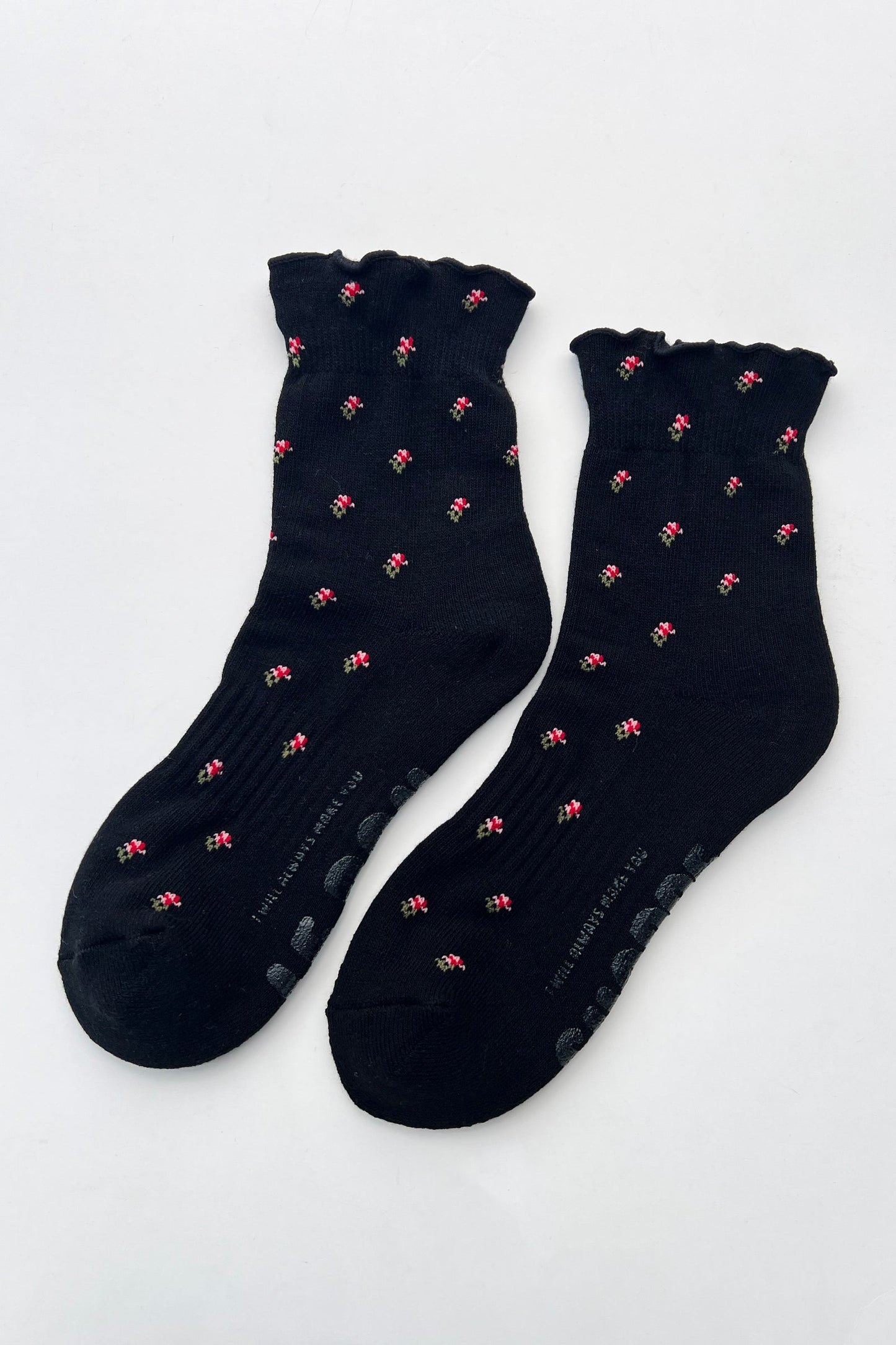 Ruffled Hugger Crew Socks - Black Petal