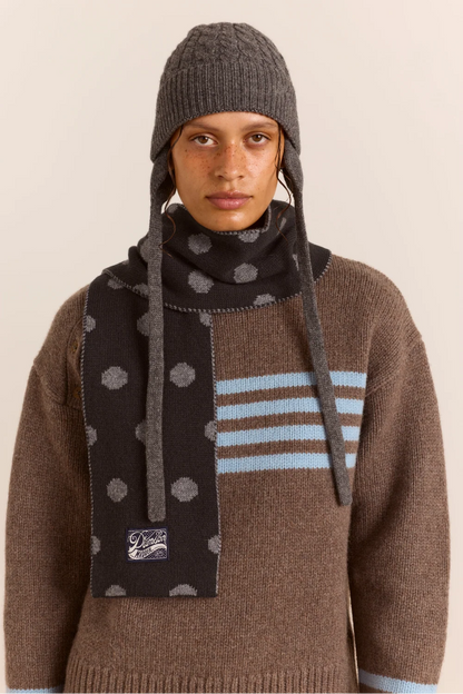 Cashmere / Wool Blend Mix Turn Up Tie Beanie - Charcoal