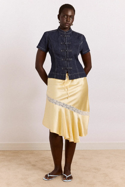 Nelly Button Trim Top - Indigo