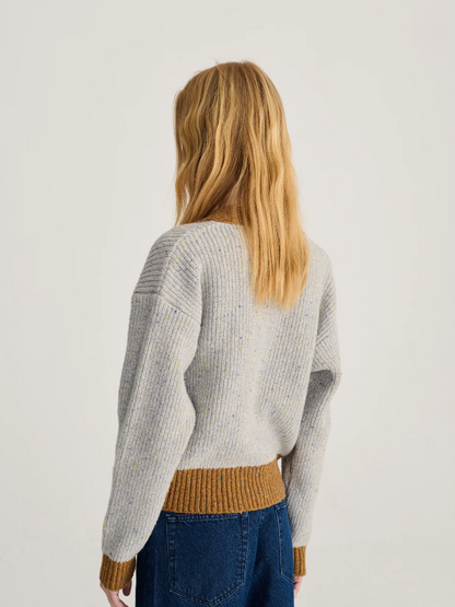 Colour Block V-Neck Wool Blend Cardigan