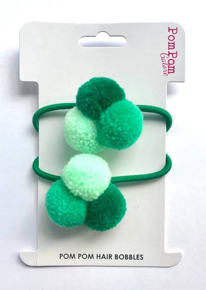 Mini Pom Pom Hair Bobble Trio  - Green