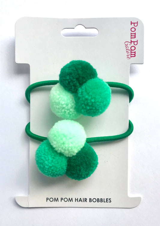 Mini Pom Pom Hair Bobble Trio  - Green