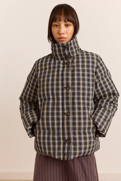 Pearl Hooded Puffer - Lyra Navy & Green Check