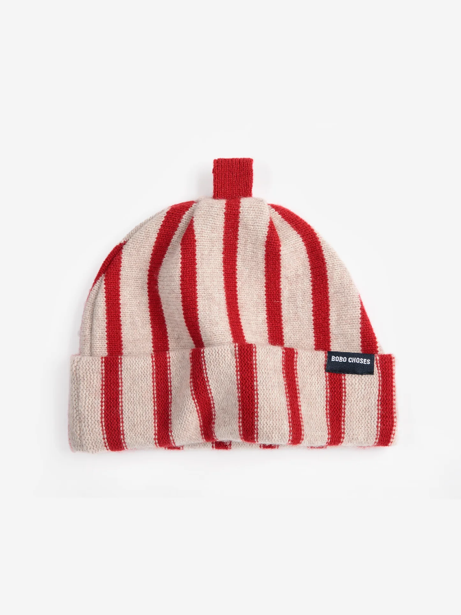 Merino Wool Red Striped Beanie