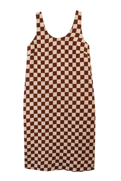 Printed Linen Slip Dress - Chestnut