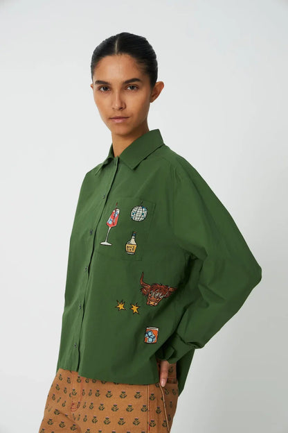 Embroidery Shirt - Green Leaf