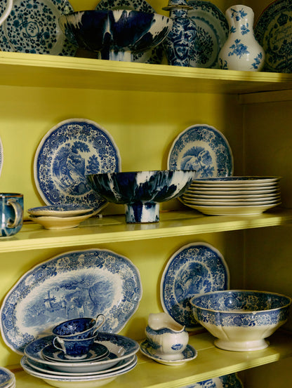 Ceramic Bowl On Base - Indigo