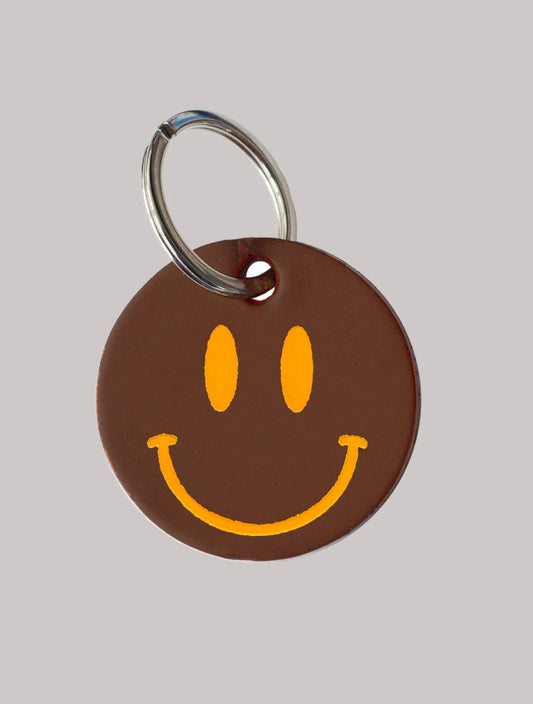 Smiley Leather Key Ring - Tan