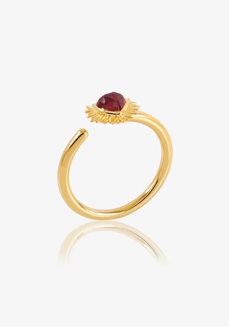 Adjustable Electric Love Mini Garnet Heart Ring