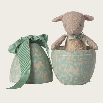 Micro Lamb In Small Easter Egg - Dusty Mint