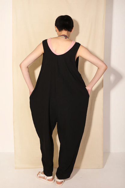 Basic Linen Jumpsuit - Black