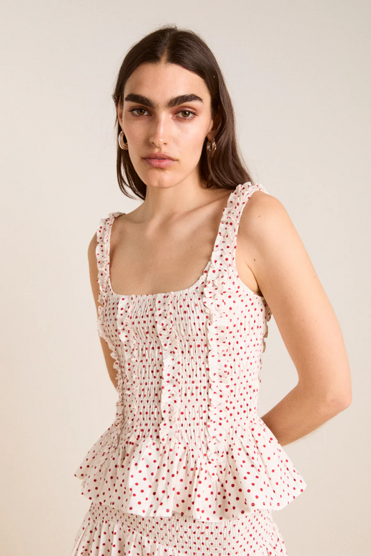 Raphi Cami - Off White and Red Spot
