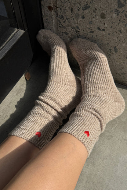 Embroidered Snow Socks - Tan