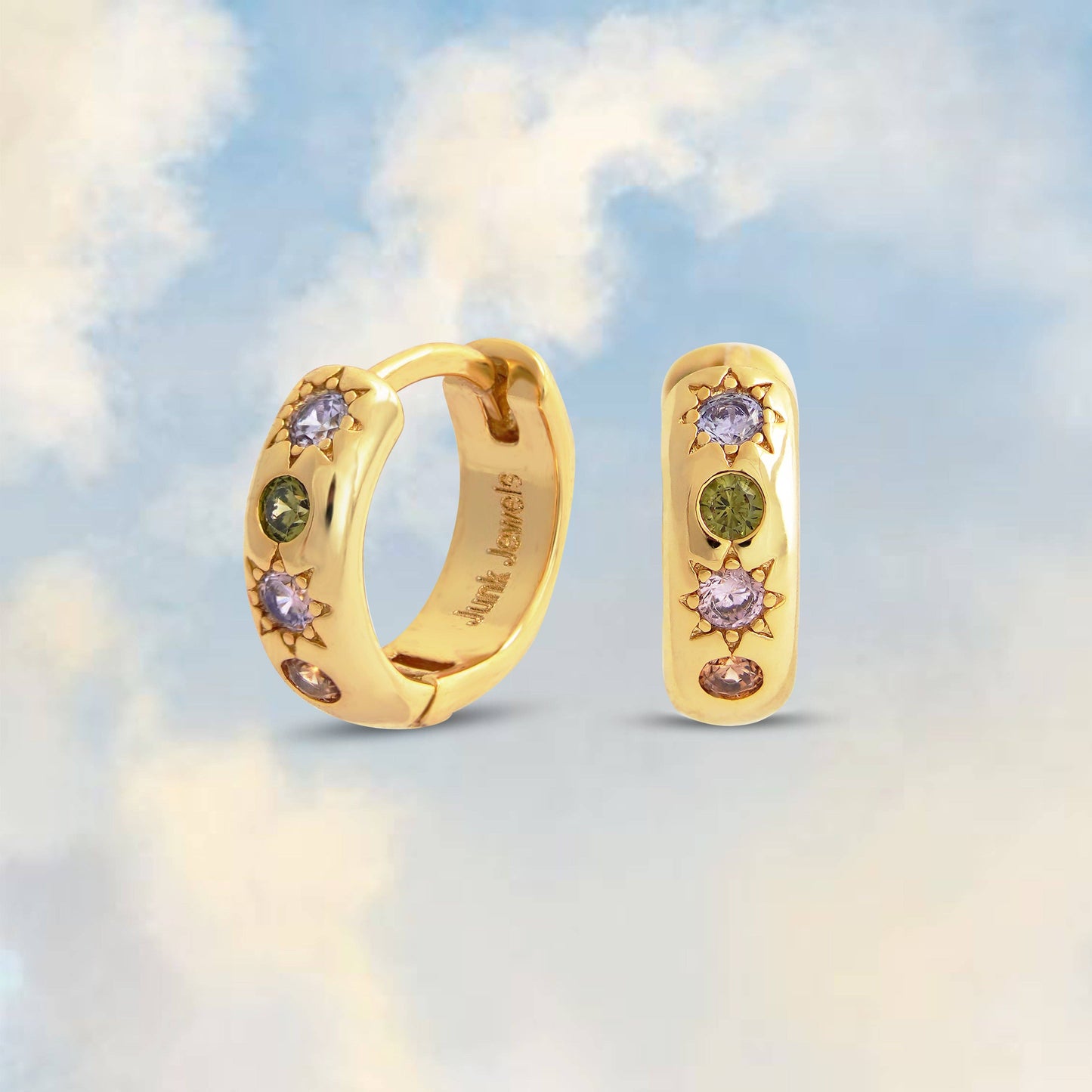 Pastel Stone Petite Hoop Earrings: Gold