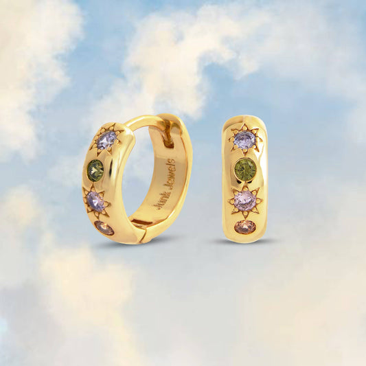 Pastel Stone Petite Hoop Earrings: Gold