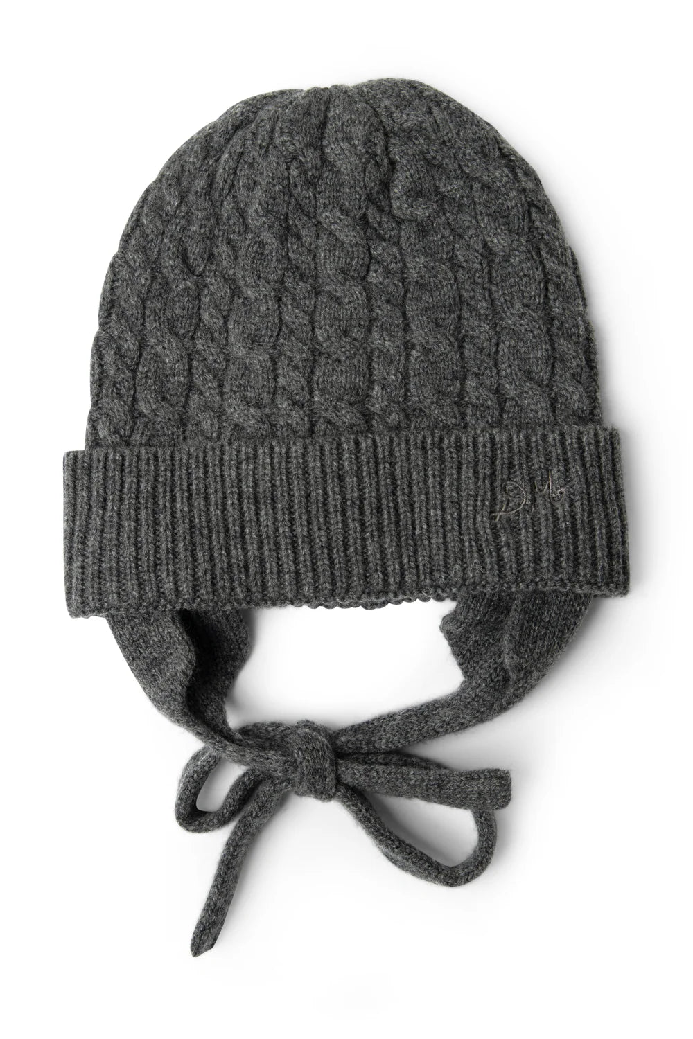 Cashmere / Wool Blend Mix Turn Up Tie Beanie - Charcoal