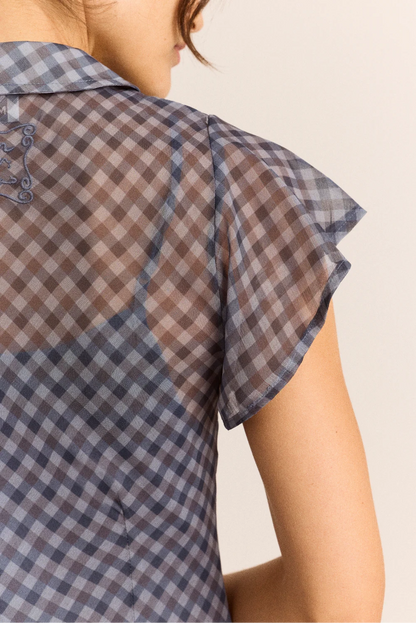 Hudson Midi Dress - Sheer Blue Grey Gingham